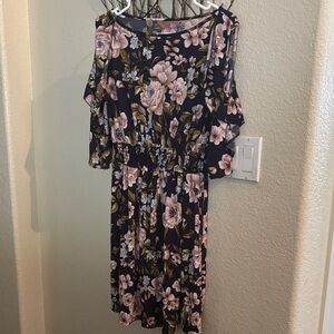 Floral Long Sleeve Dress with Cold Shoulder